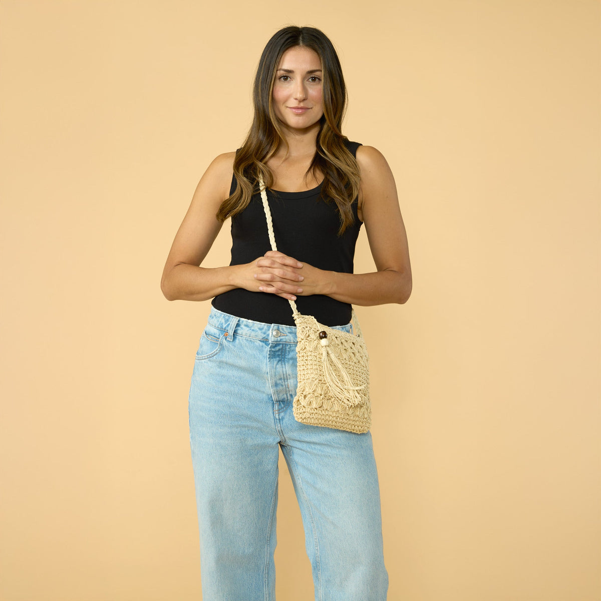Straw Crossbody Bag -Sand