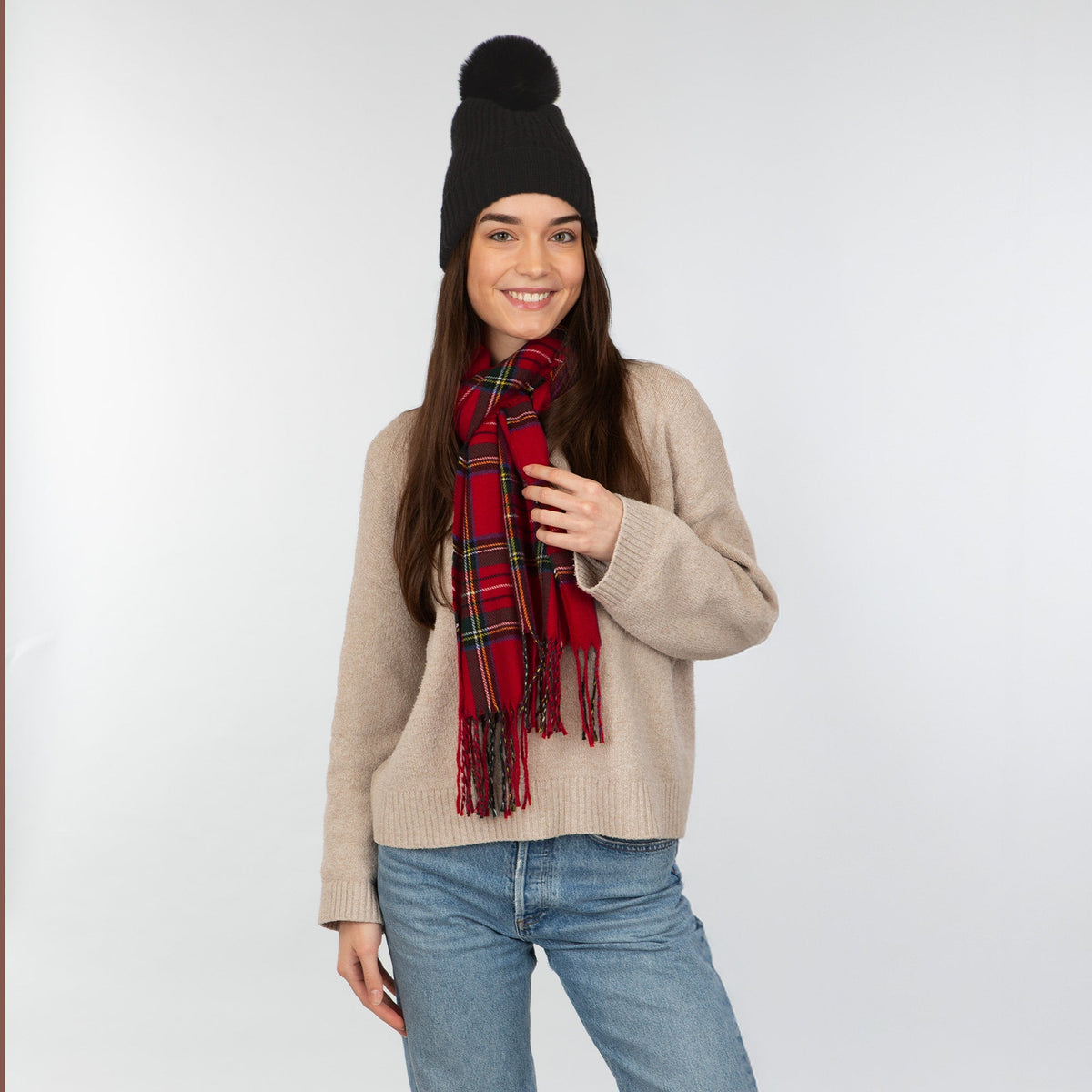 Winter Plaid Scarf - Red