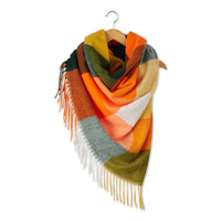 Fringle Plaid Blanket Scarf - Orange & Green