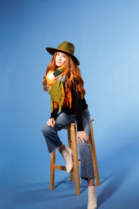 Fringle Plaid Blanket Scarf - Orange & Green
