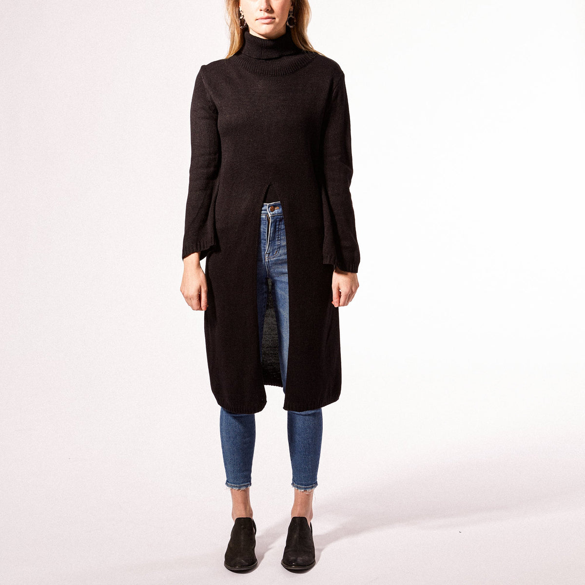 Long Courtney Slit Poncho - Black