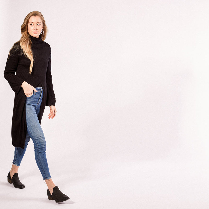 Long Courtney Slit Poncho - Black