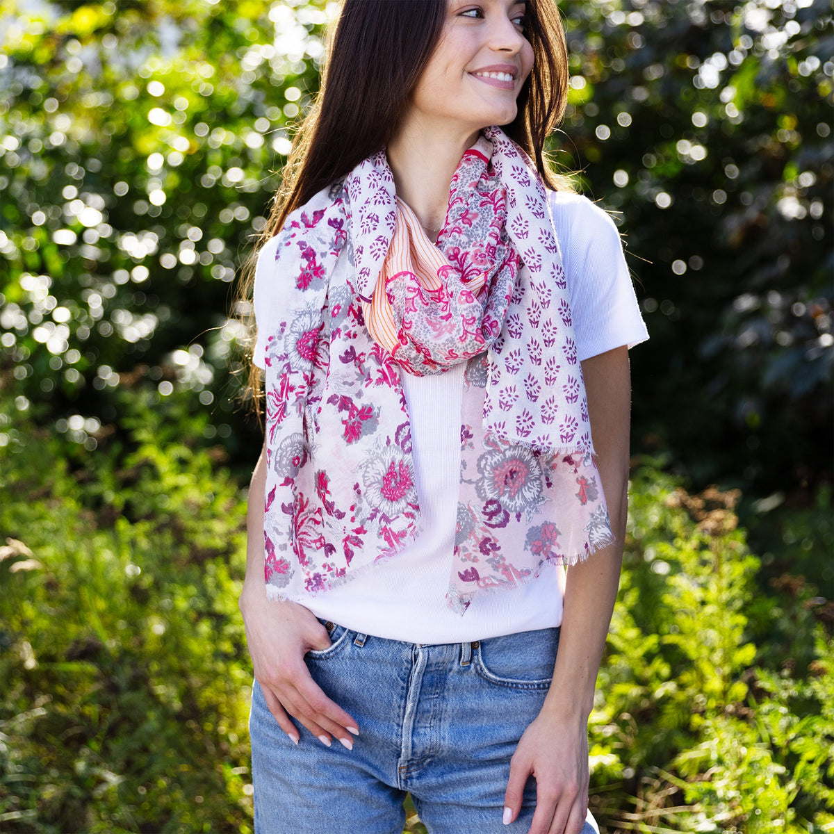 Pink Boho Floral Insect Shield Scarf