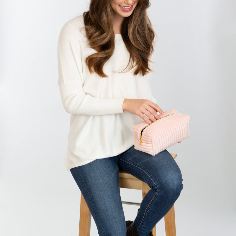 Corduroy Cosmetic Bag - Pink