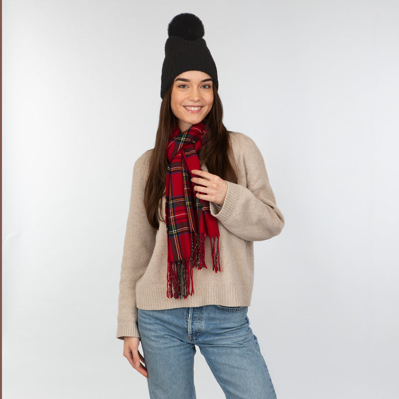 Winter Plaid Scarf - Red