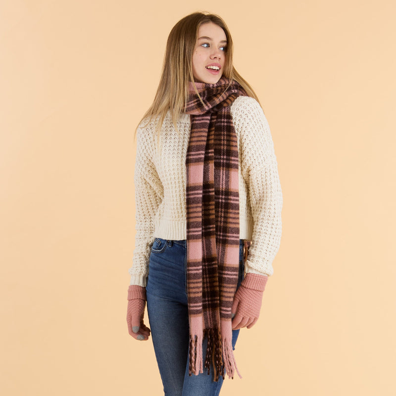 Autumn Plaid Scarf - Pink
