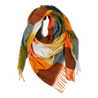 Fringle Plaid Blanket Scarf - Orange & Green
